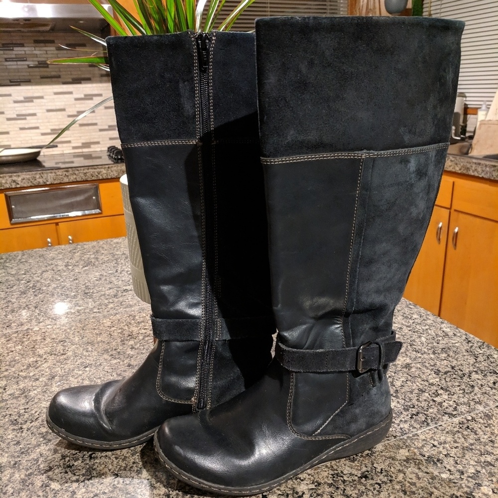 Clark Black Womens Tall Leather Boots